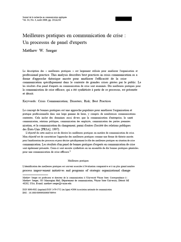 Meilleures pratiques en communication de crise | PDF | Risque ...