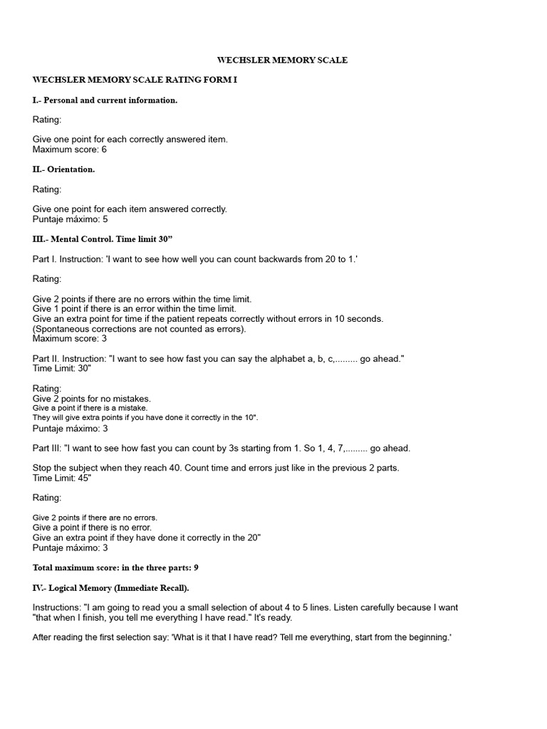 Wechsler Memory Scale Assessment Guide | PDF | Wechsler Adult ...