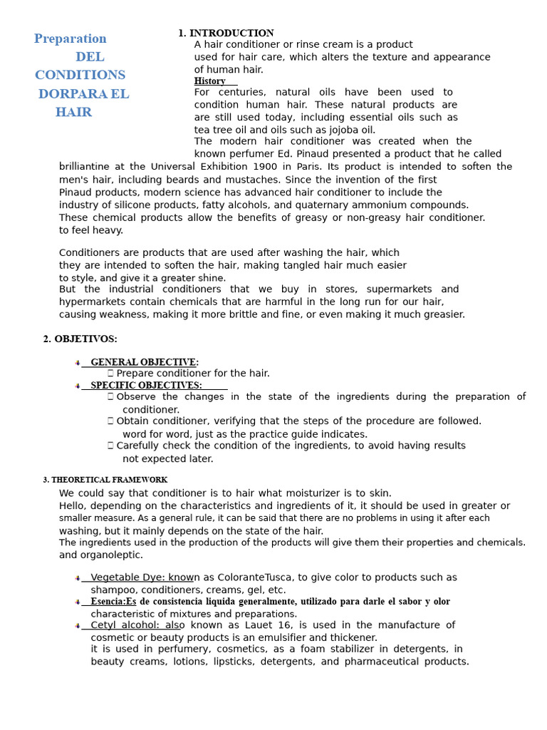 DIY Hair Conditioner Preparation Guide | PDF | Emulsion | Distillation