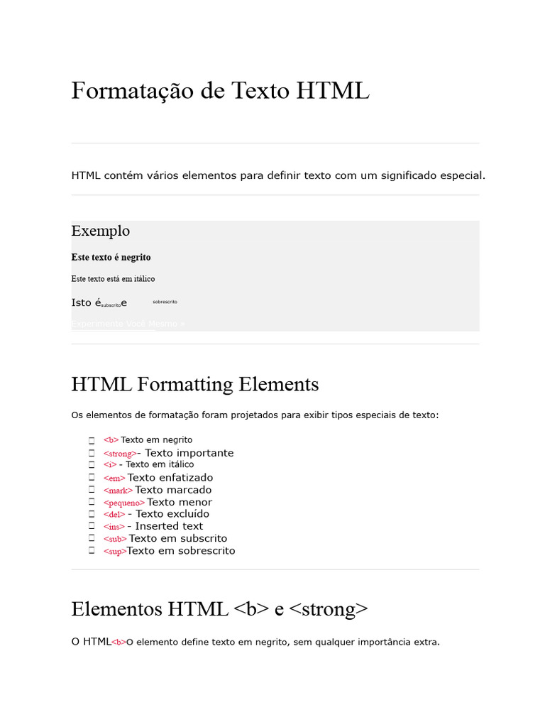 Elementos de Formatação em HTML | PDF