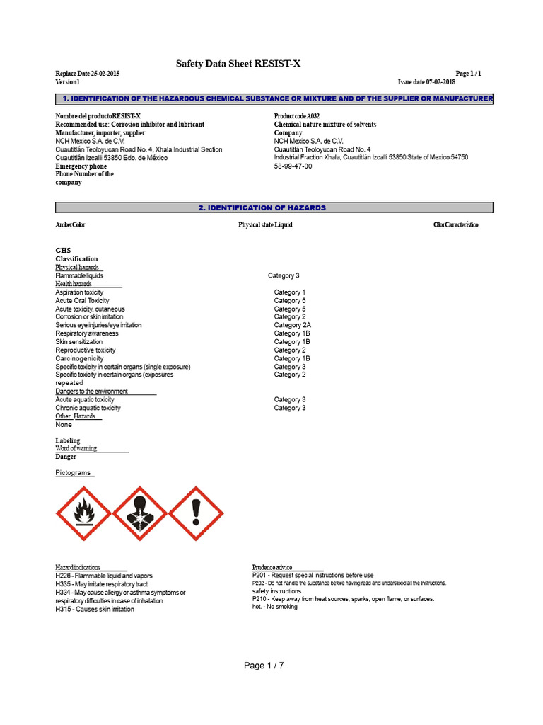 RESIST-X Safety Data Sheet Overview | PDF | Dangerous Goods | Toxicity