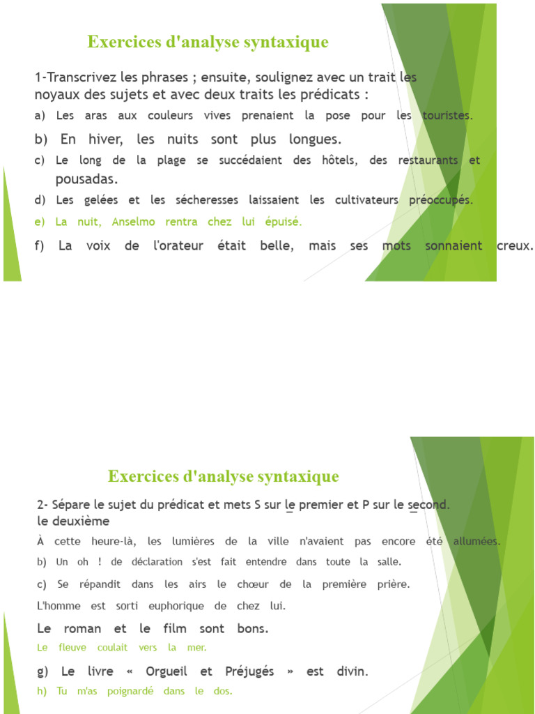 Exercices d'analyse syntaxique détaillés | PDF | Sujet (Grammaire ...