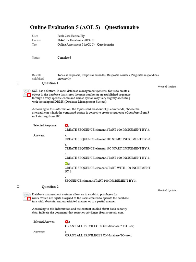 SQL Commands Assessment Questionnaire | PDF | Databases | Database Index