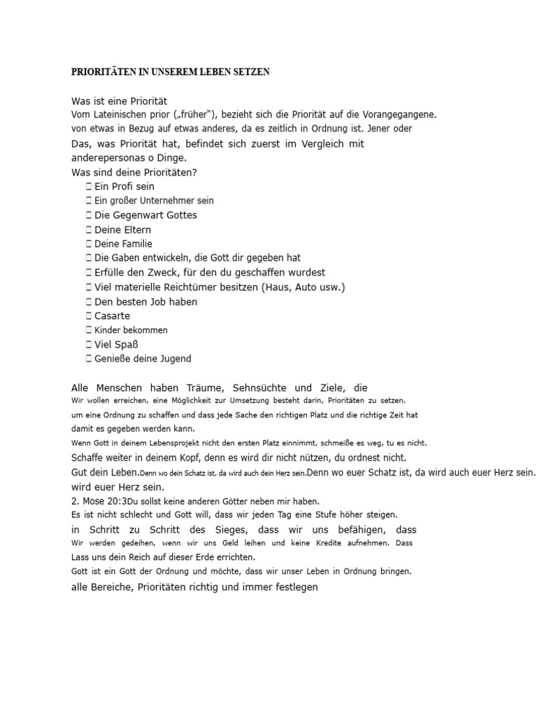 Predigt Über Das Setzen Von Prioritäten in Unserem Leben | PDF