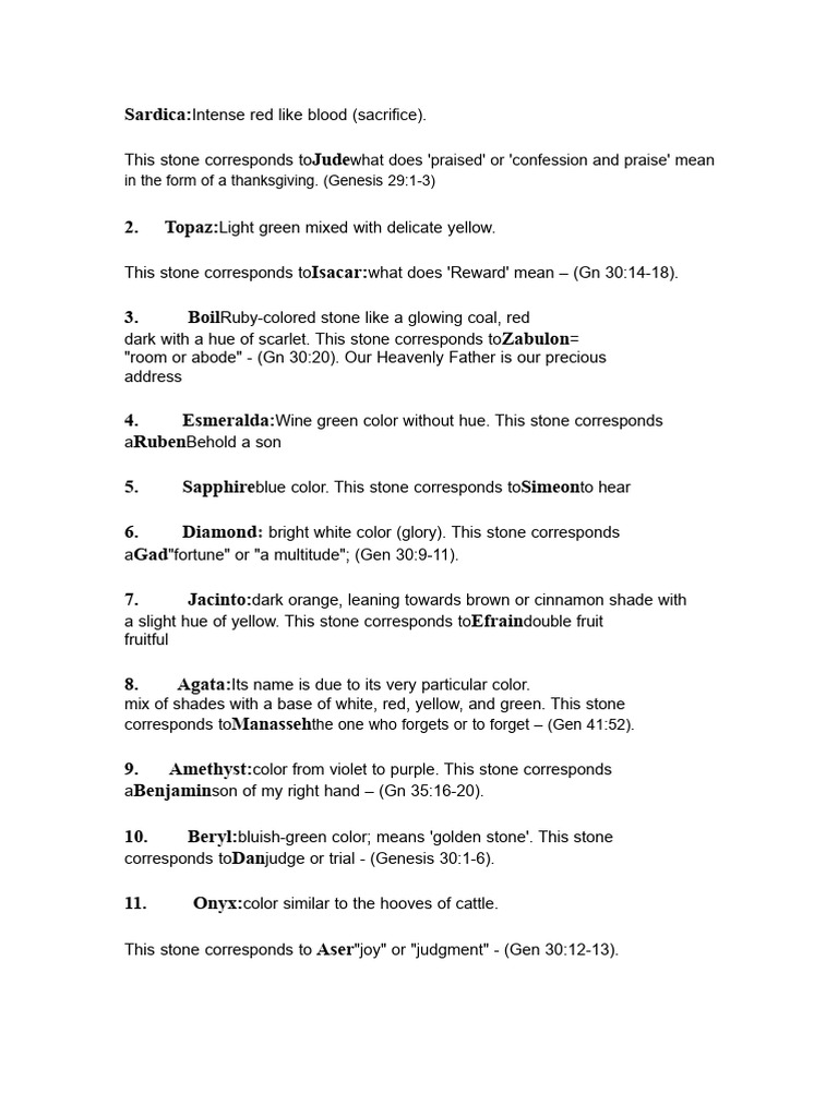 Biblical Stones and Their Meanings | PDF