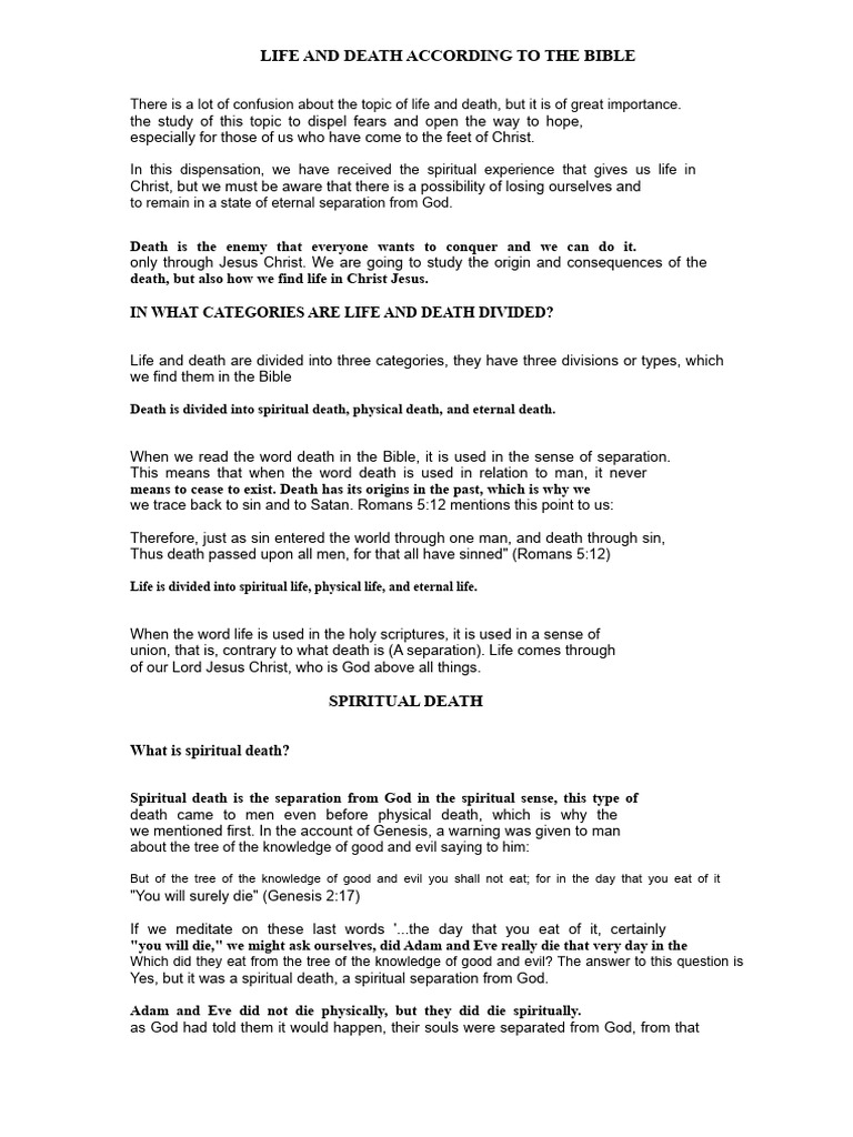 Life and Death According To The Bible | PDF | Eternal Life ...