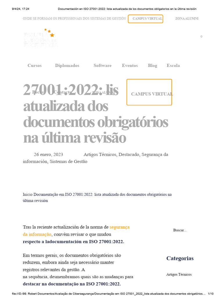 Documentos Obrigatórios ISO 27001:2022 | PDF | Segurança de ...