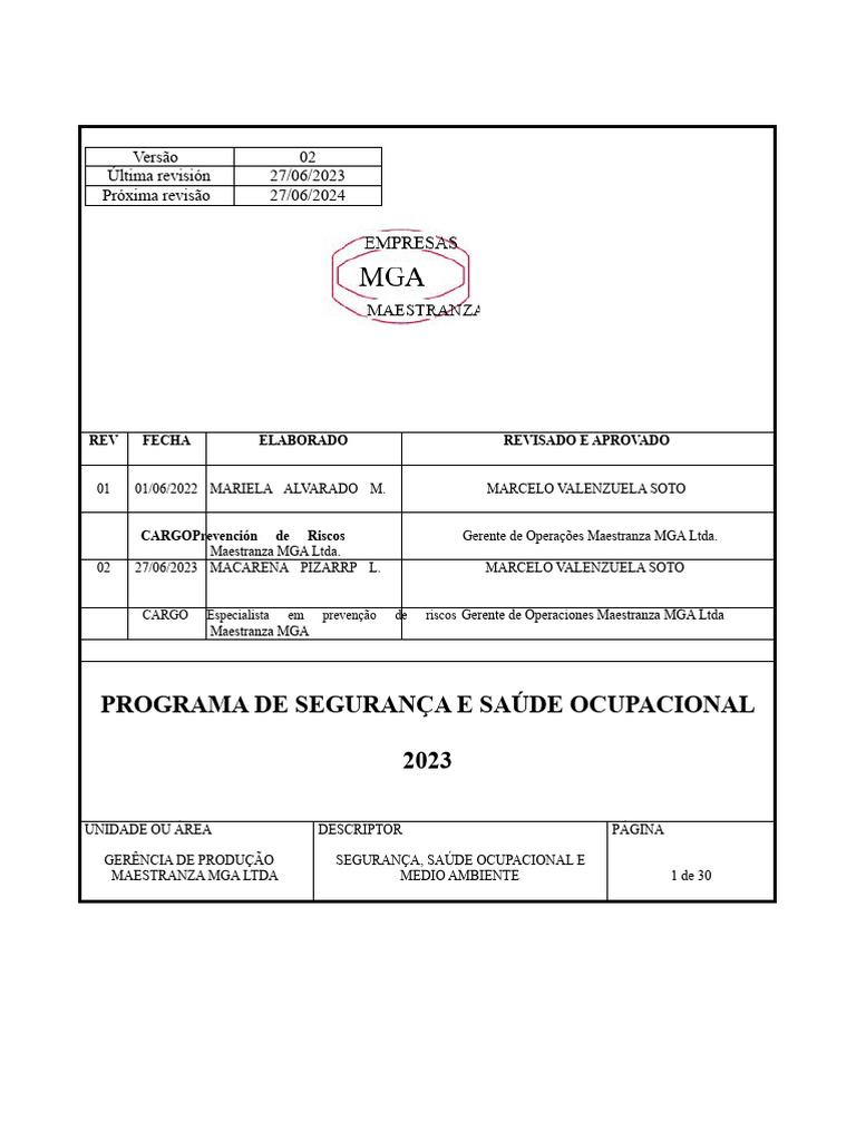 Programa de Segurança e Saúde Ocupacional | PDF | Comunicação ...