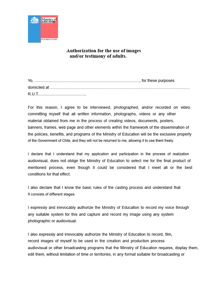 1. Authorization Form for Image Dissemination of Adults (1) | PDF ...