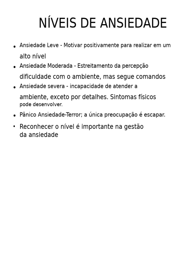 Níveis e Sintomas de Ansiedade | PDF | Ansiedade | Distúrbio mental