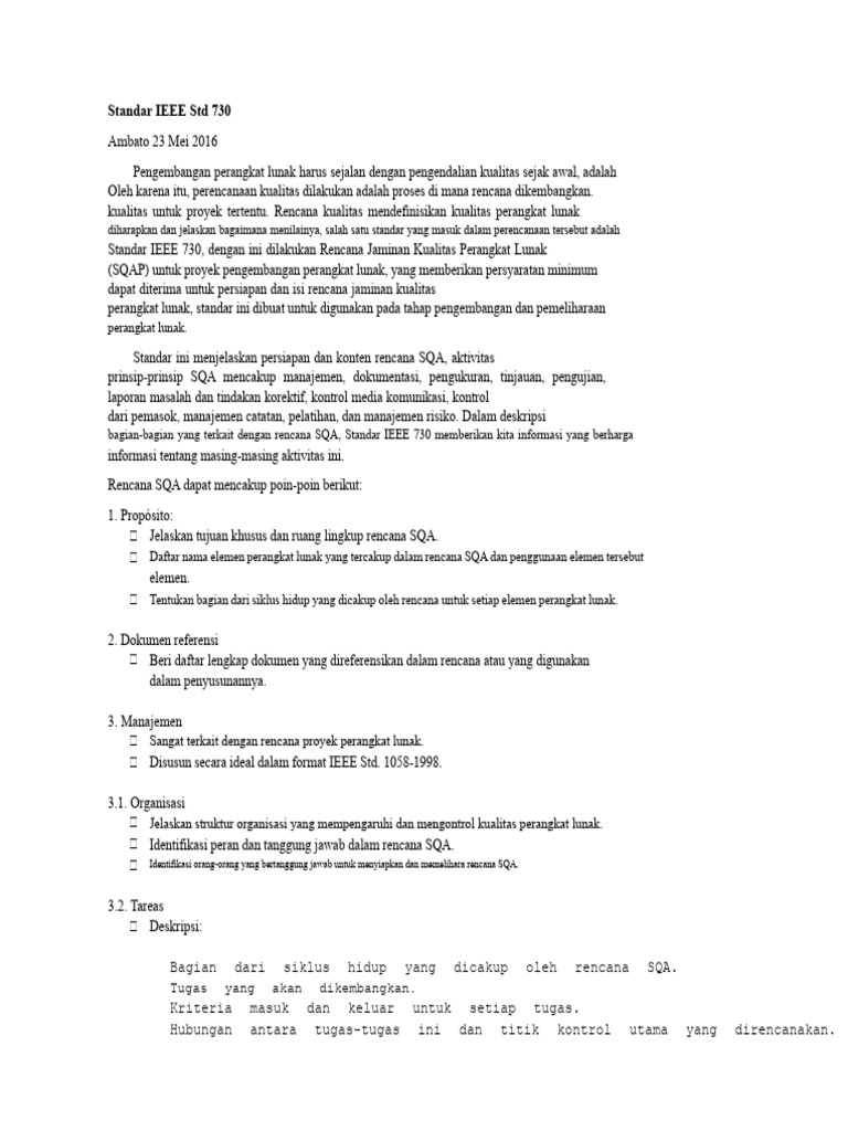 Rencana Jaminan Kualitas IEEE 730 | PDF