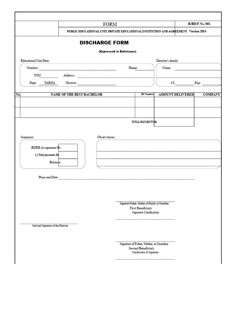 Educational Institution Discharge Form | PDF