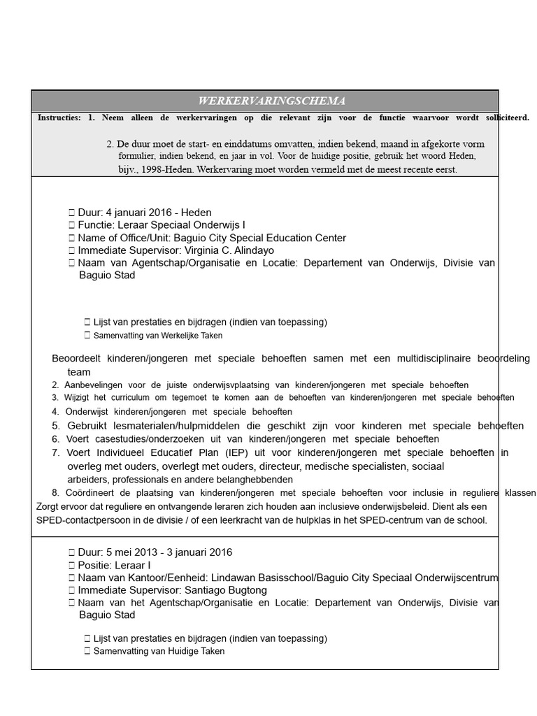 CS Form No 212 Werkervaring Sheet | PDF