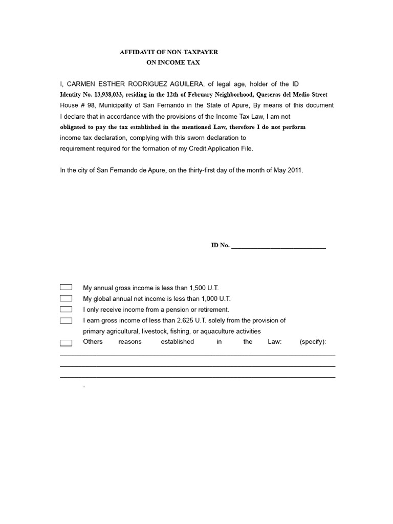 Affidavit of Non-Taxpayer Status | PDF