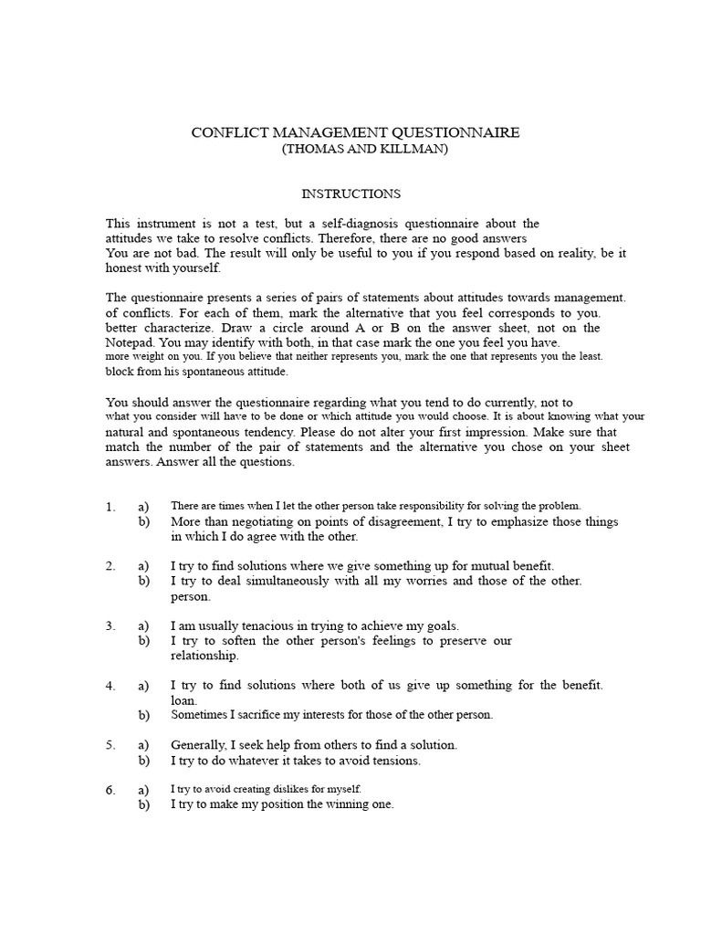 Conflict Management Self-Assessment Tool | PDF | Questionnaire | Social ...