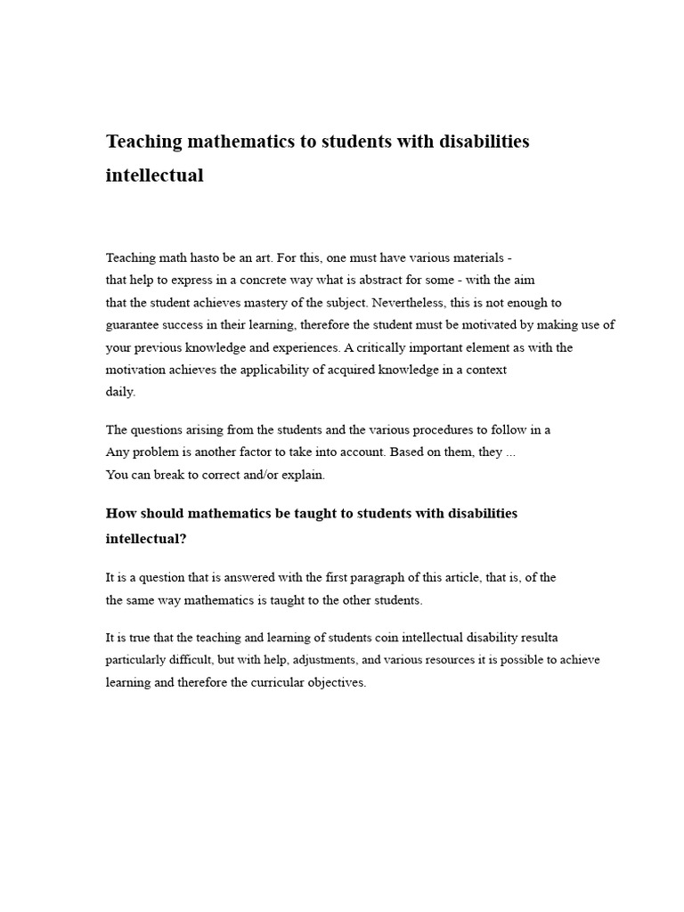 Teaching Mathematics To Students With Intellectual Disabilities | PDF ...