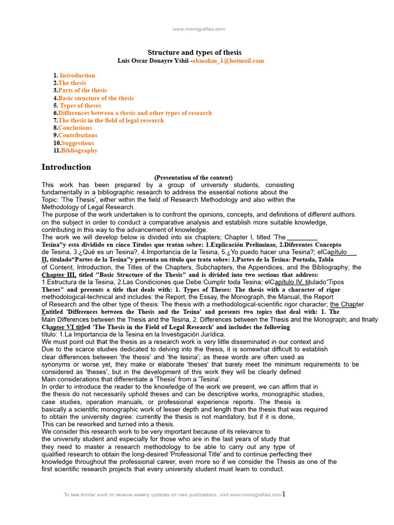 Thesis Structure and Types Explained | PDF | Thesis | Methodology
