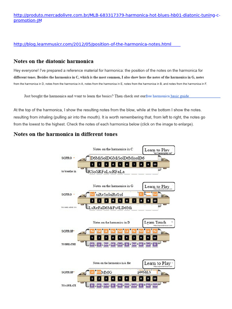 Harmonica Notes and Beginner Guide | PDF | Harmonica | Elements Of Music