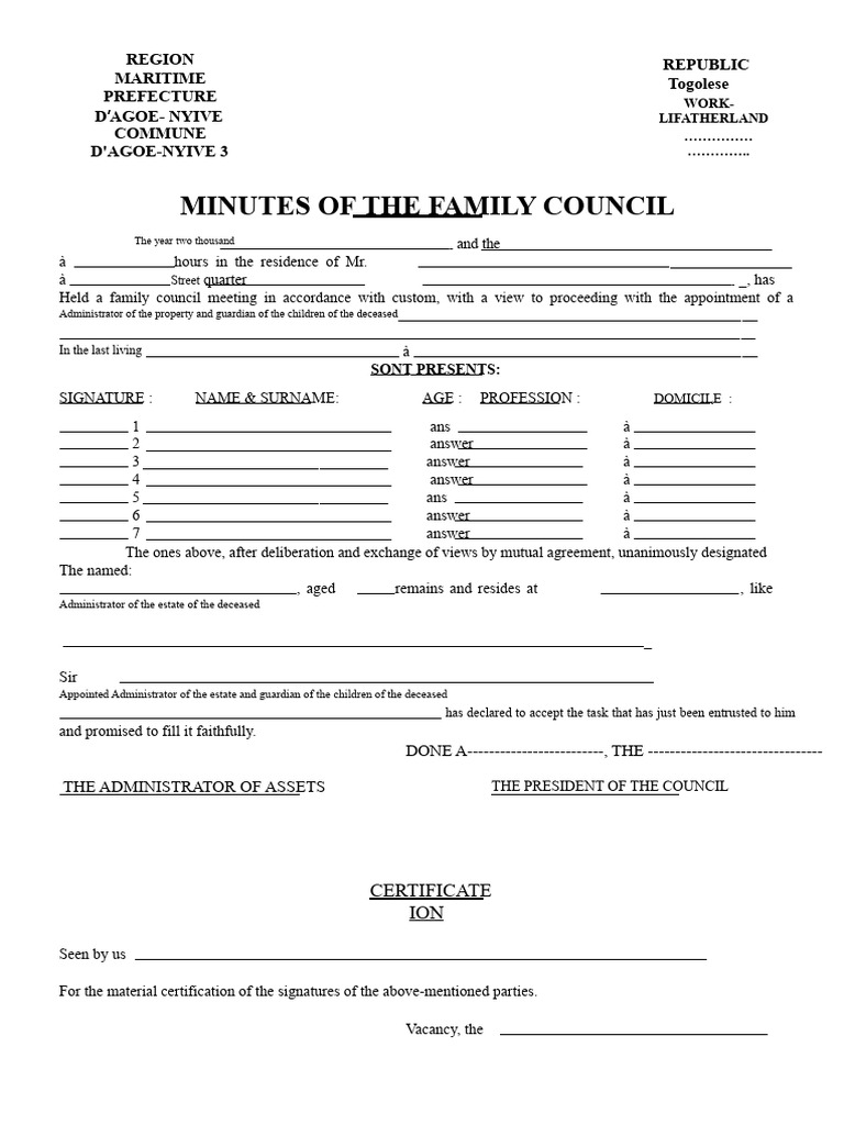 Family Council Minutes Form | PDF