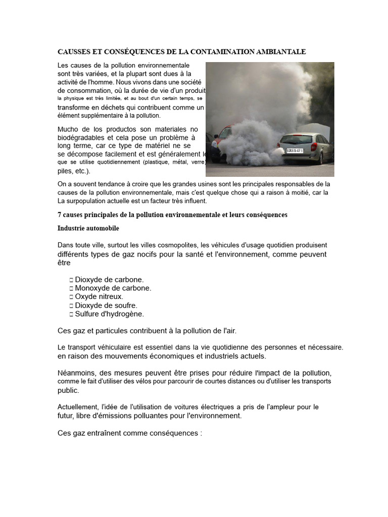 Causes et conséquences de la pollution | PDF | Environnement naturel ...