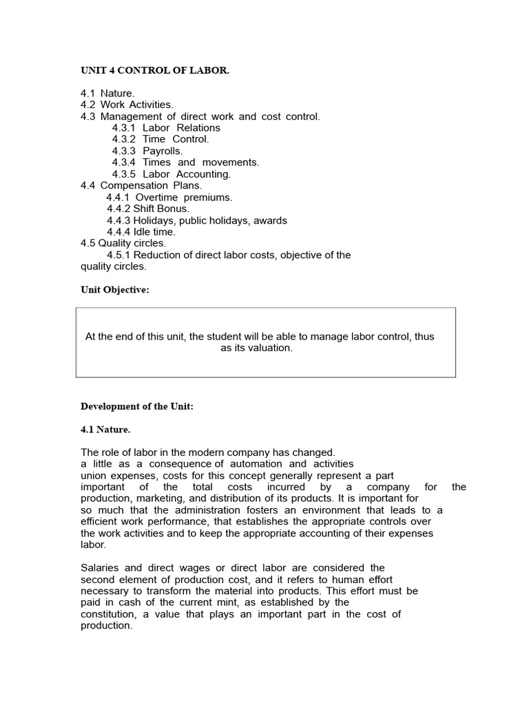 Labor Control and Cost Management Guide | PDF | Employment | Payroll