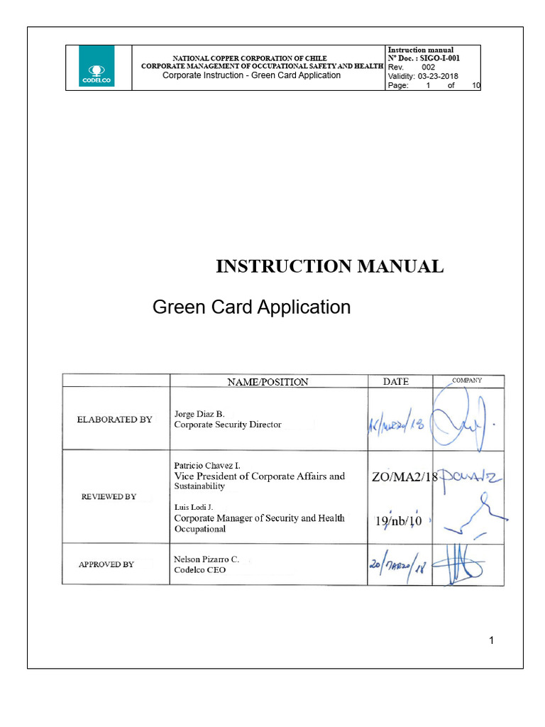 Green Card Application Instruction Manual | PDF | Occupational Safety ...