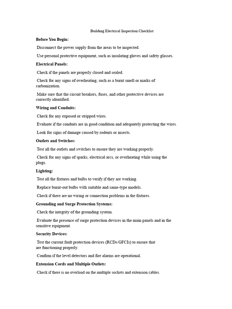 Electrical Inspection Checklist Guide | PDF