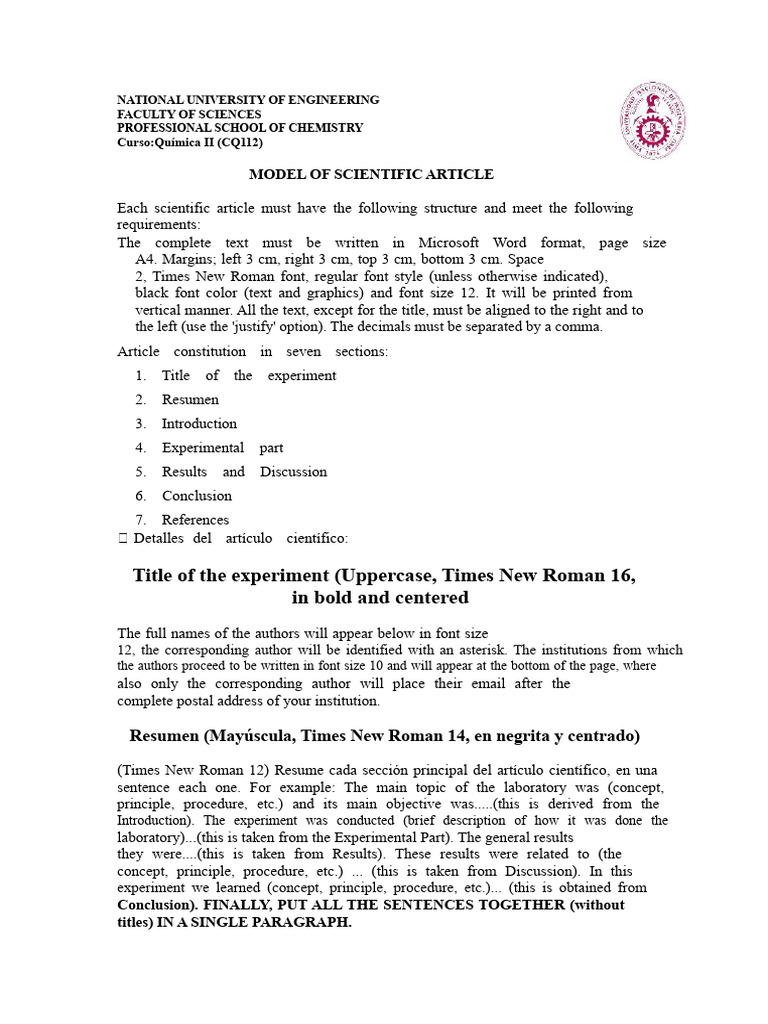 Scientific Article Structure Guide | PDF | Experiment | Times New Roman