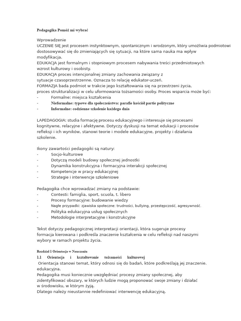 Pedagogika.... Pomóż Mi Wybrać | PDF