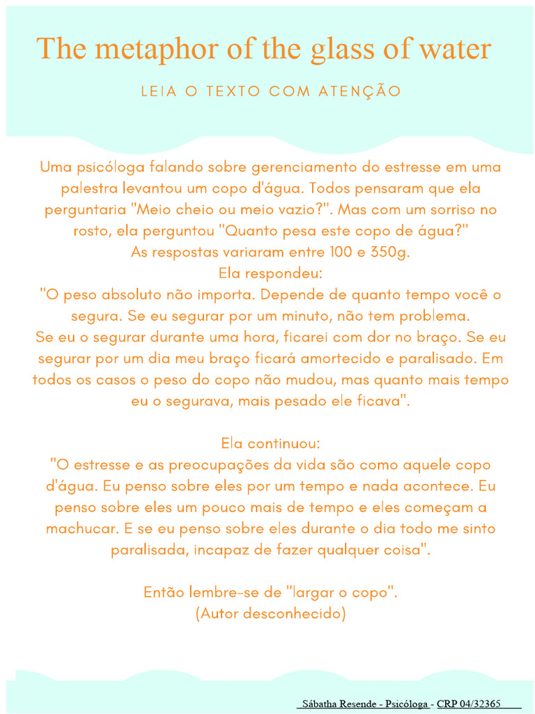 Glass of Water Metaphor in Therapy | PDF