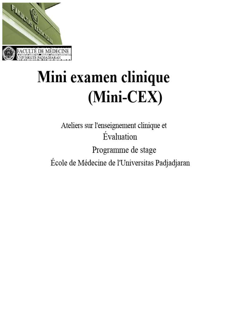 Mini-CEX : Évaluation des compétences cliniques | PDF | Médecine ...