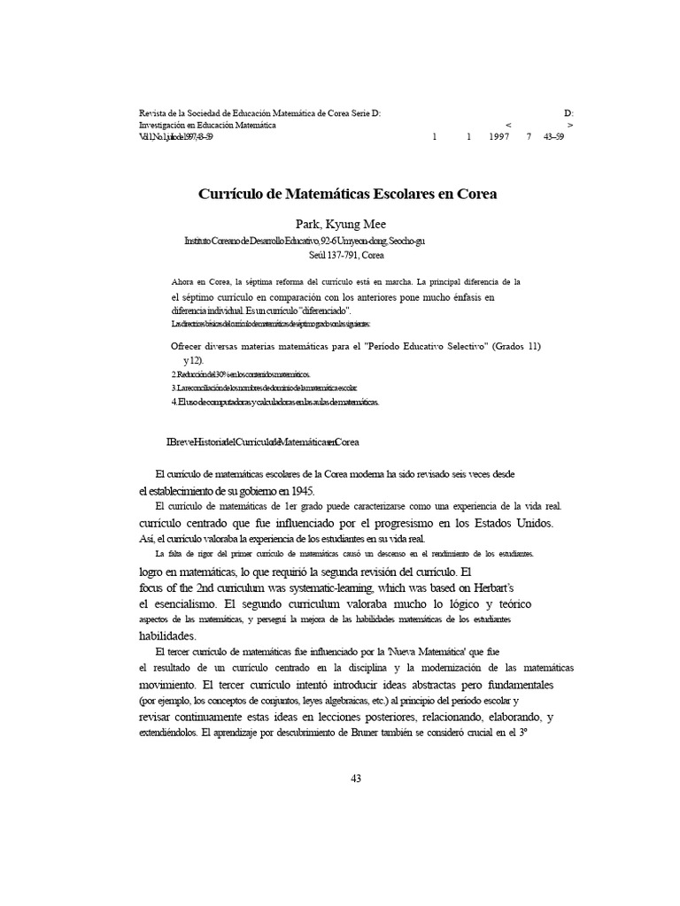 Currículo Diferenciado de Matemáticas en Corea | PDF | Integral | Plan ...