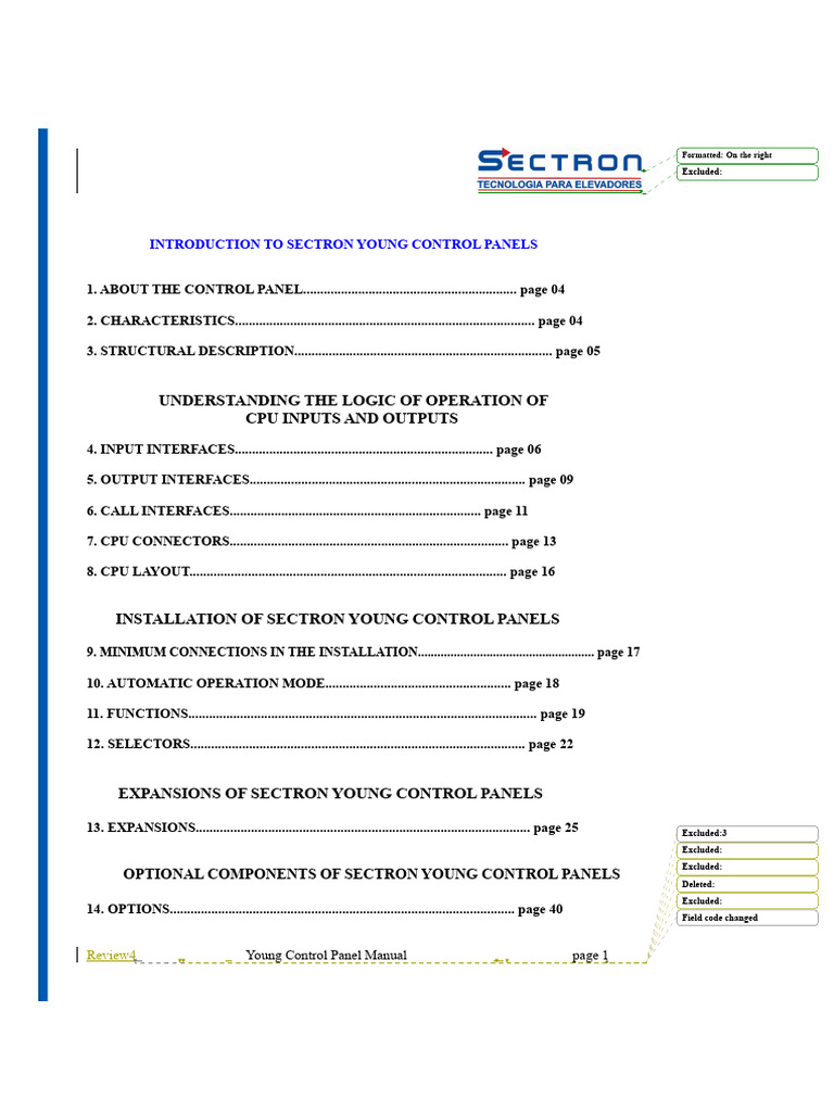 Sectron Young Manual Rev4 | PDF | Elevator | Relay