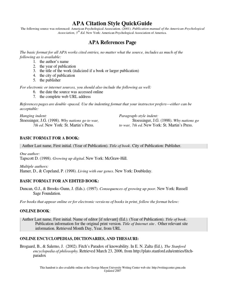 Citare APA Quick Guide Citation Abstract (Summary)
