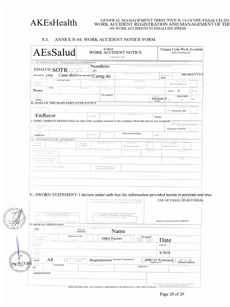 Work Accident Notification Form | PDF