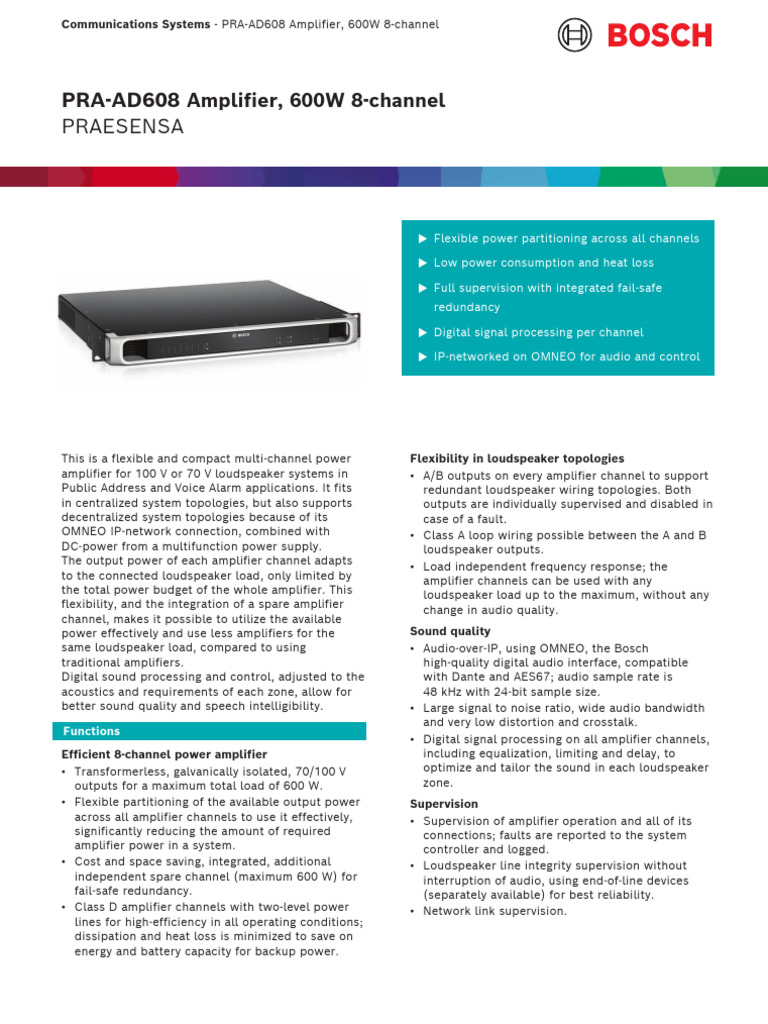 PRA AD608 Data Sheet enUS 76035355787 | PDF | Amplifier | Loudspeaker