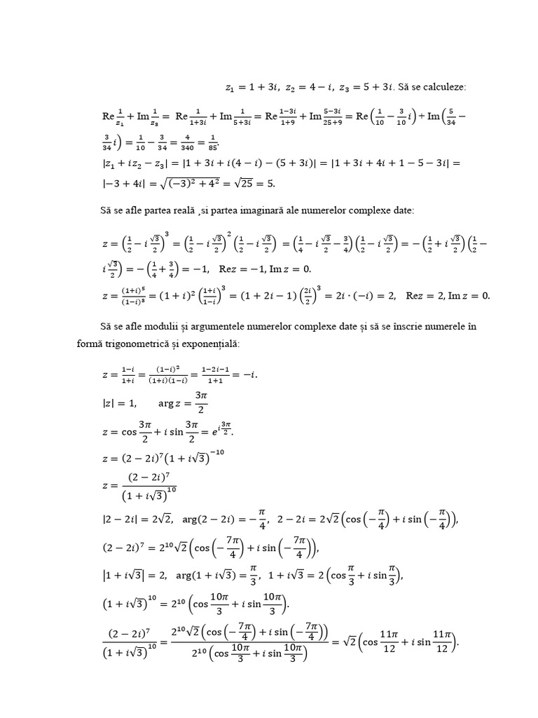Numere Complexe (Probleme Rezolvate) | PDF