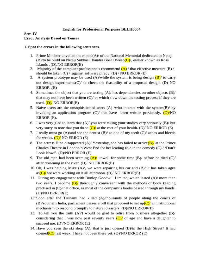Error Analysis of English Tenses | PDF