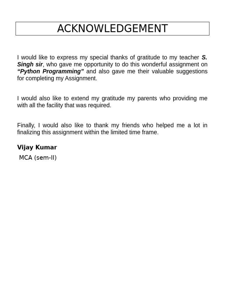 Acknowledgment for Python Assignment | PDF