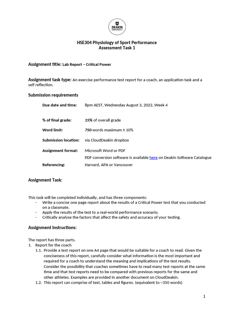 Critical Power Lab Report Guidelines | PDF | Accuracy And Precision | Risk