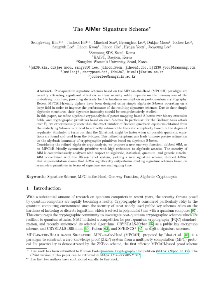 AIMer: Advanced Post-Quantum Signature Scheme | PDF | Abstract Algebra ...