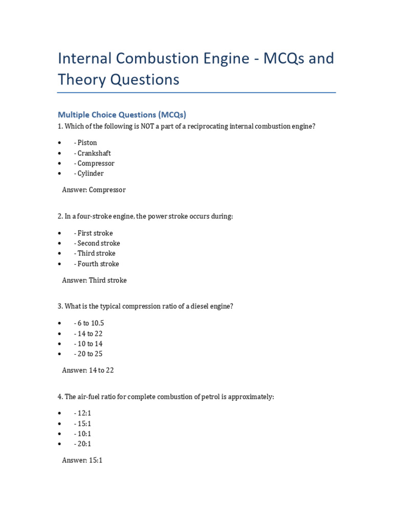 Internal Combustion Engine MCQs & Theory | PDF | Internal Combustion ...