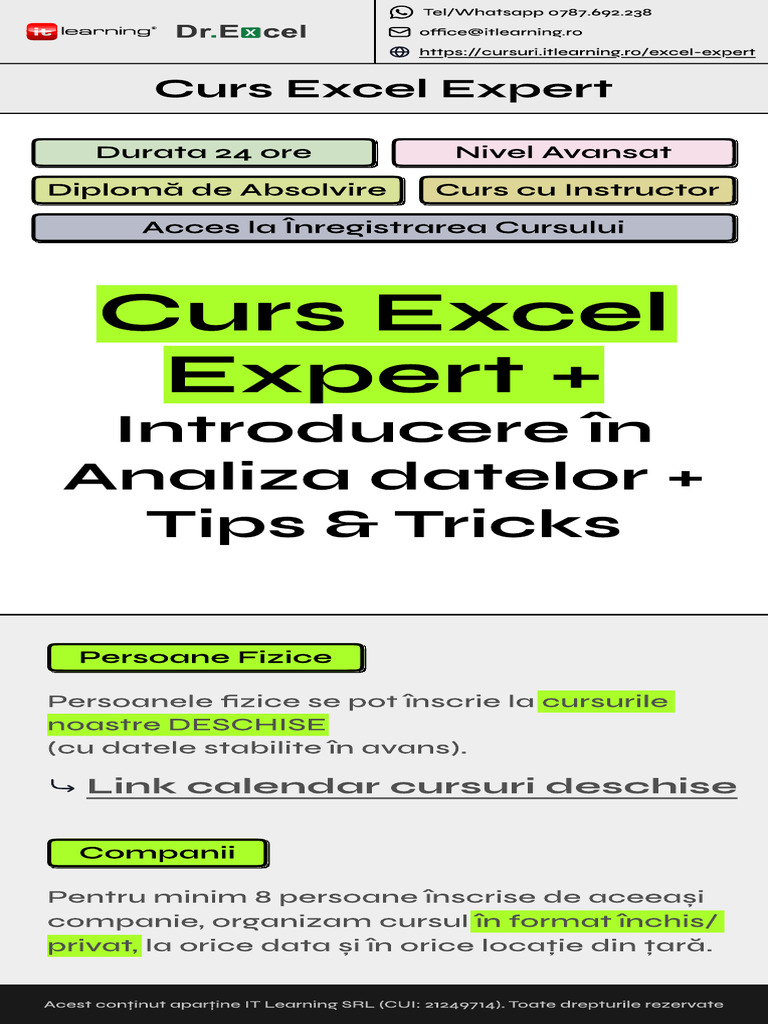 Brosura Curs Excel 3 Expert Initiere in Analiza Datelor Mobile[1] | PDF