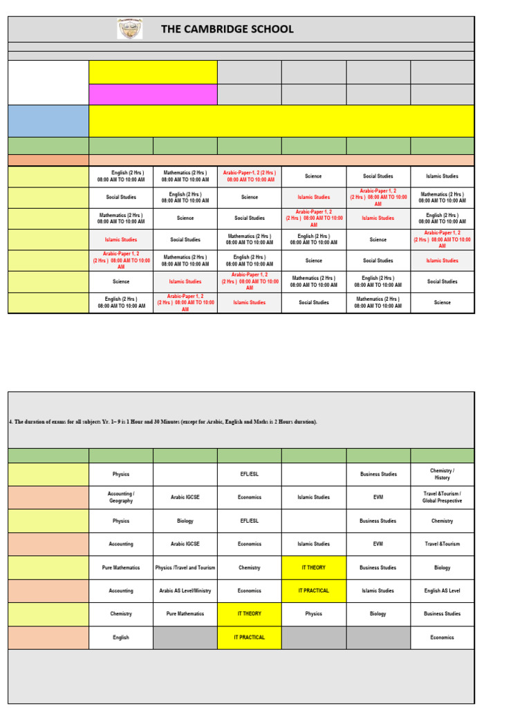 2025 ICT Exam Timetable for Years 3-11 | PDF