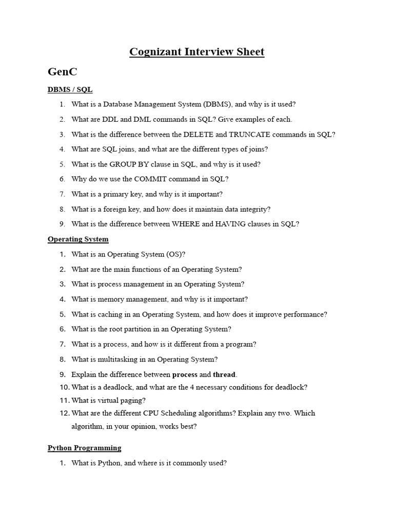 Cognizant Interview Questions Guide | PDF | Object Oriented Programming ...