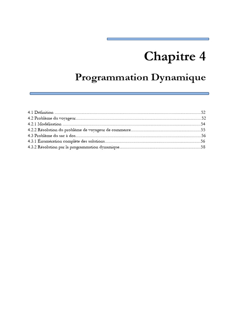 Programmation Dynamique : Voyageur et Sac à Dos | PDF | Programmation ...