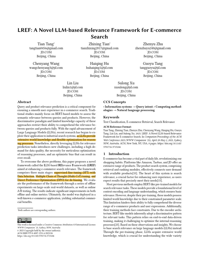 LREF: LLM Framework for E-commerce Relevance | PDF | Information ...