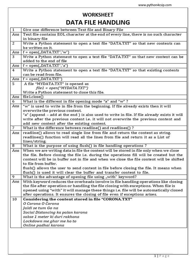 File Handling Question With Answer | PDF | Text File | Computer Programming
