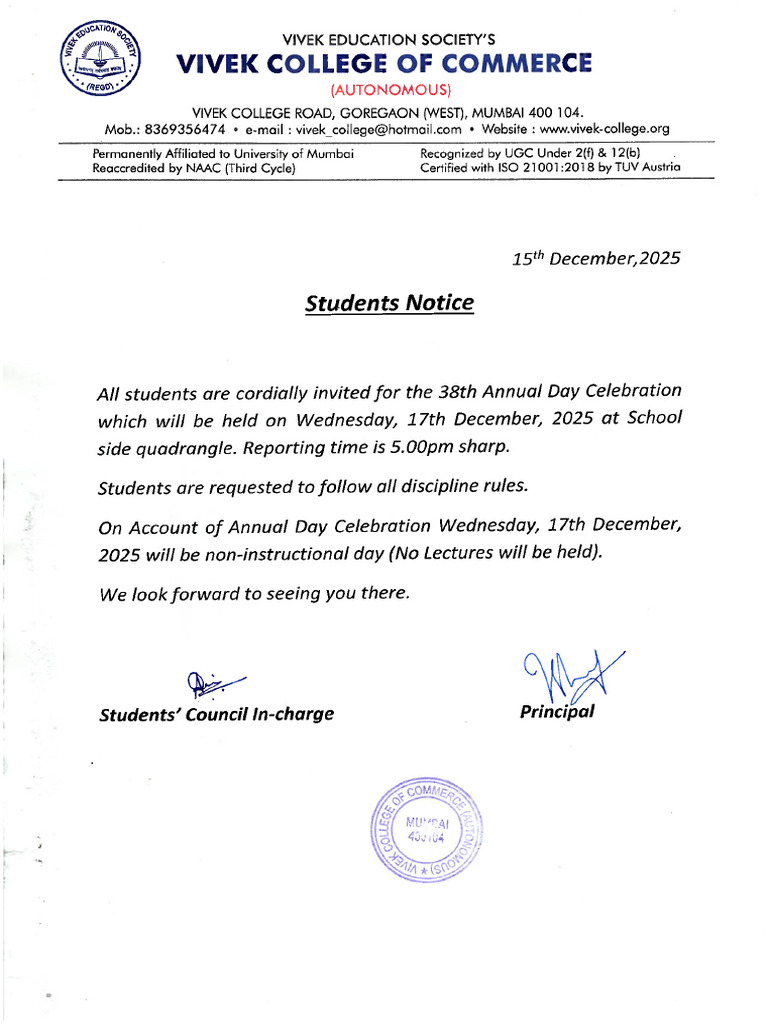 Student Notice - 251215 - 112247 | PDF