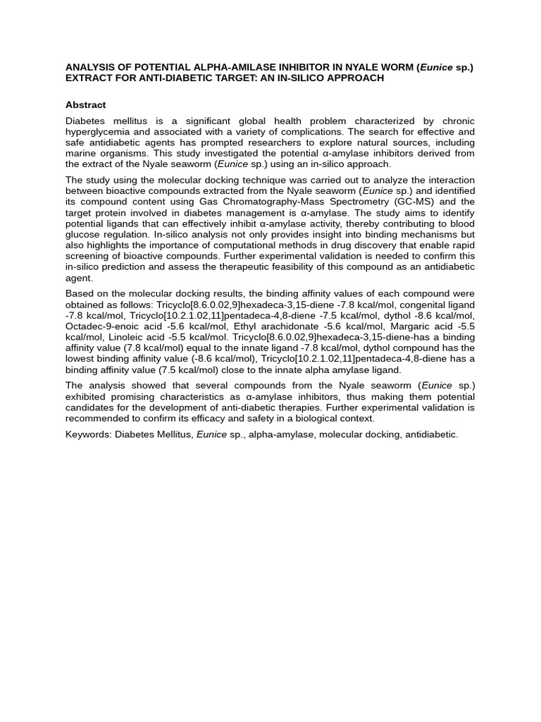 Analysis of Potential Αlpha-Amilase Inhibitor in Nyale Worm (Eunice Sp ...